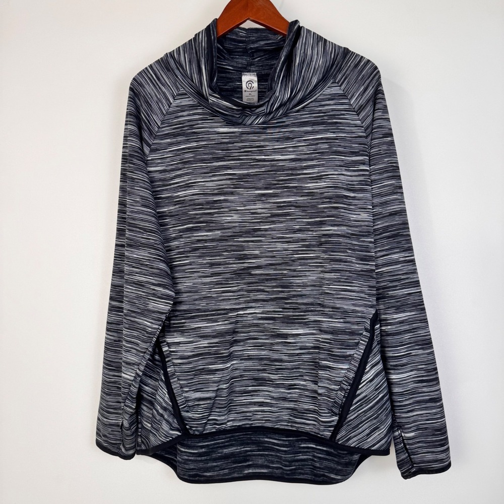 Champion C9 Pullover Women XL Black White Long Sleeve Space Dye Cowl Neck Active